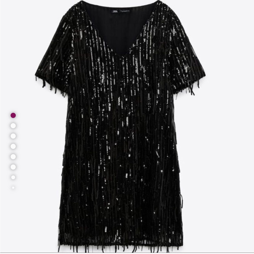 Zara Black Sequin Fringed Dress.